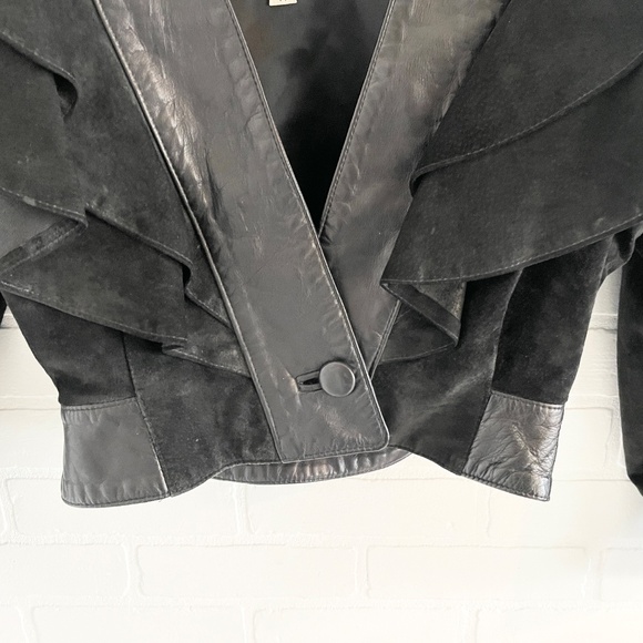 Vintage Danier Y2K Real Leather Jacket Crop Statement ruffled collar Mobwife S - Picture 4 of 12